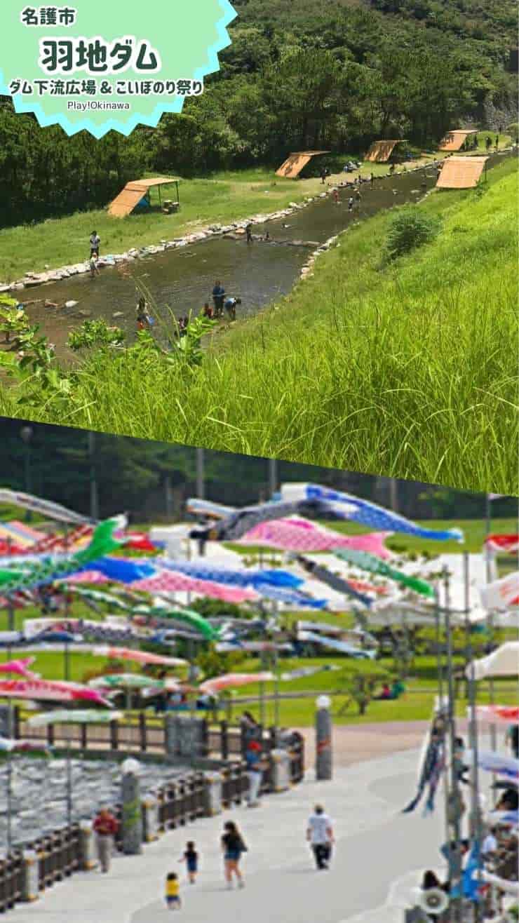 羽地ダムは、水遊びとGWのこいのぼり祭りが有名なスポット