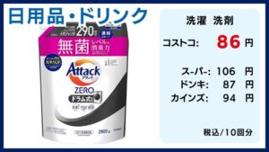 コストコの料金比較、洗濯洗剤、アタックゼロ