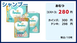 コストコの料金比較、おむつ、パンパース