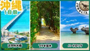 ジャングリア&沖縄旅行プラン、1日目、古宇利大橋、フクギ並木、ハートロック