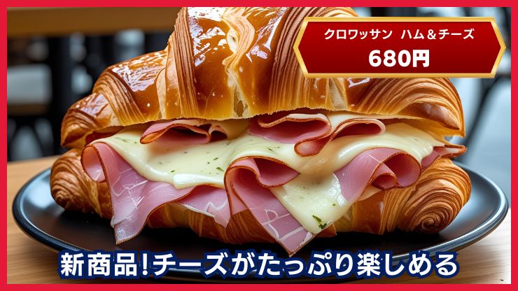 コストコのフードコート：クロワッサン ハム＆チーズ、680円